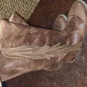 Faux leather fringe boots